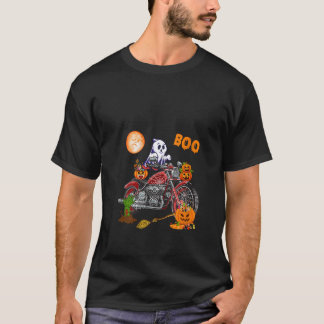 Boo Ghost Riding Motorcle Horror Candy Bag Carve T Shirt