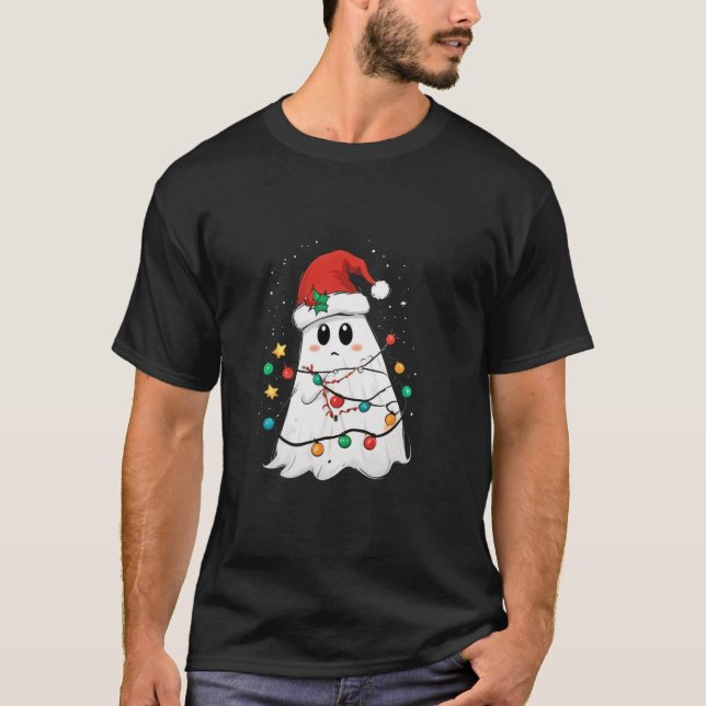 Boo Ghost Santa Julafton Light Halloween jul Manar T Shirt (Framsida)