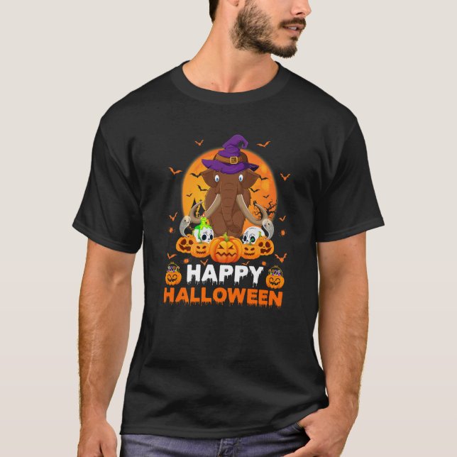 Boo Ghost Scary Pumpkin Måne Witch Wooly Mammoth T Shirt (Framsida)