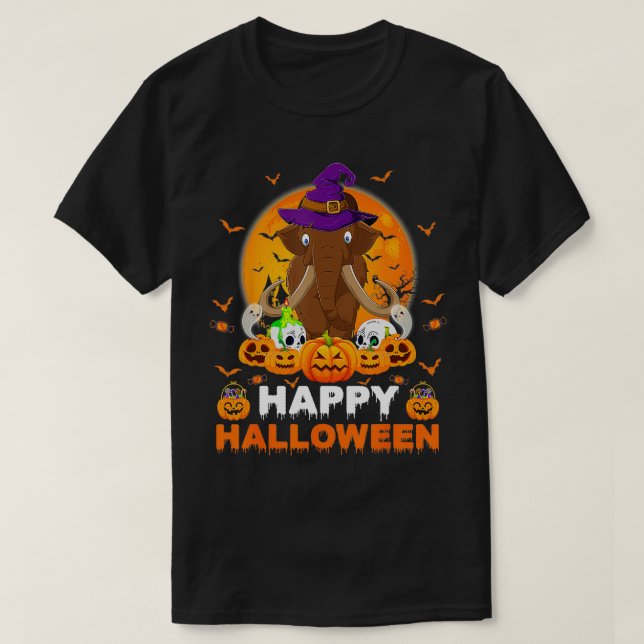 Boo Ghost Scary Pumpkin Måne Witch Wooly Mammoth T Shirt (Design framsida)