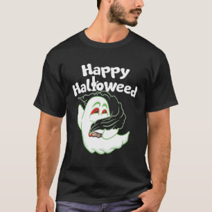 Boo Ghost Smoking Ogräs Thc Lycklig Halloweed Hall T Shirt