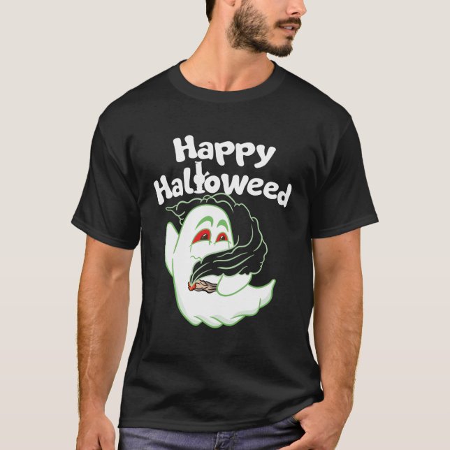 Boo Ghost Smoking Ogräs Thc Lycklig Halloweed Hall T Shirt (Framsida)