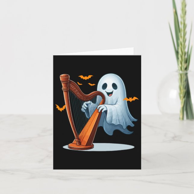 Boo Ghost spelar Harp Halloween Musical Instrumen Kort (Framsida)