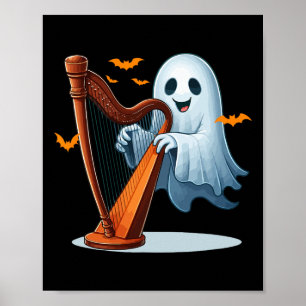 Boo Ghost spelar Harp Halloween Musical Instrumen Poster