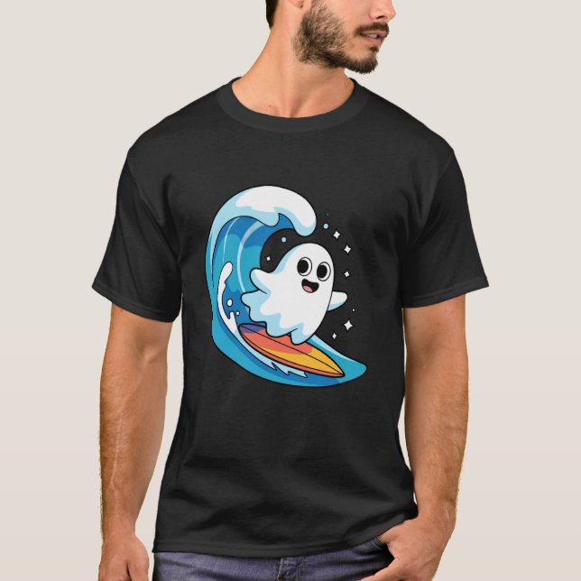 Boo Ghost Surfing Kostym Rolig Halloween Småbarn  T Shirt (Framsida)