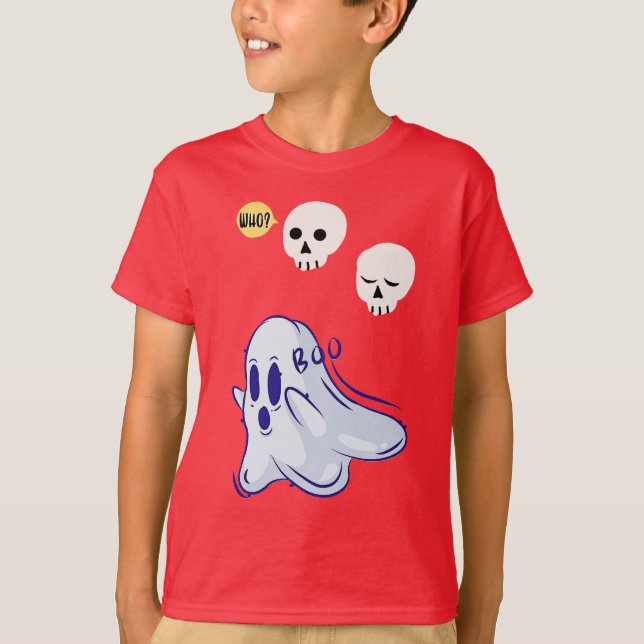 Boo Ghost UK 31 Spooky USA Skull oktober Halloween T Shirt (Framsida)