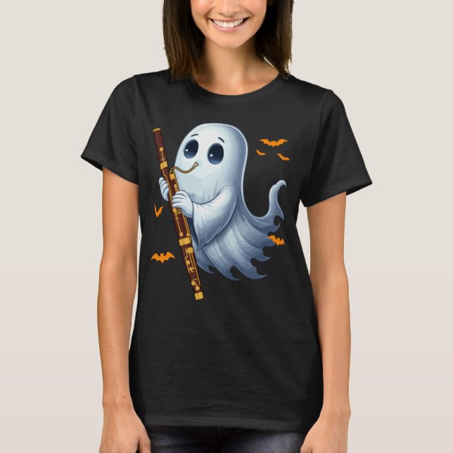 Boo Ghoul Playing Bassoon Halloween Musical Instru T Shirt (Framsida)