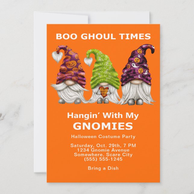 Boo Ghoul Times hänger med min Gnomies-inbjudan Julkort (Framsida)