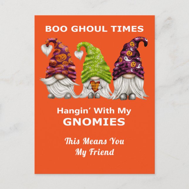 Boo Ghoul Times hanging med min Gnomies Halloween Vykort (Framsida)