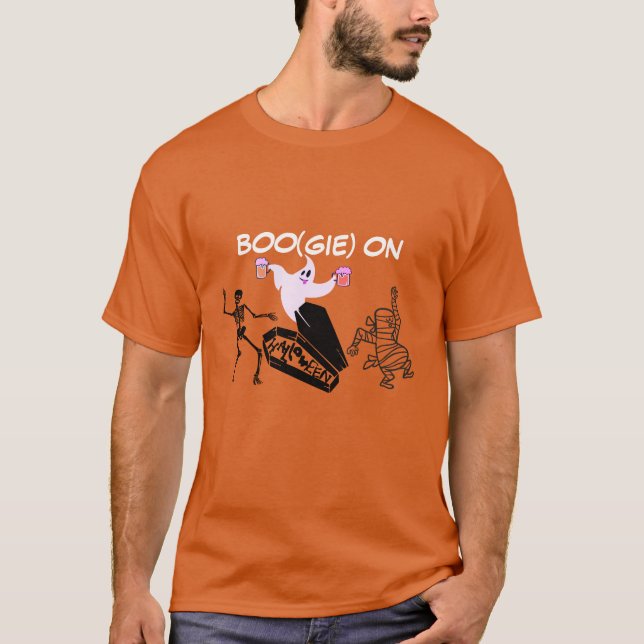 Boo-gie på Spooky Funny Ghost Mummy Halloween Tees T Shirt (Framsida)