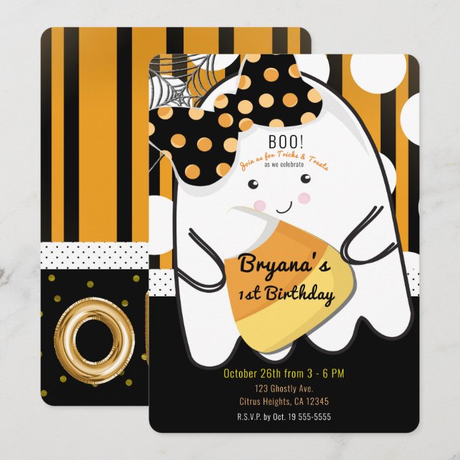 Boo Girl Ghost Halloween ONE 1st Birthday Party Inbjudningar (Fram/baksida)