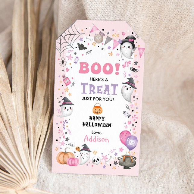 BOO! Girly Halloween Birthday Girl Party Treat Presentetikett (Skapare uppladdad)