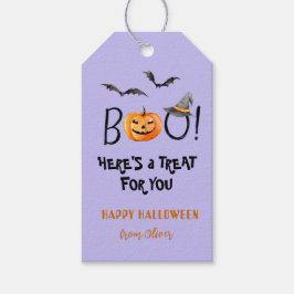 BOO Glad Halloween Pumpa Godsaker Lila Presentetikett