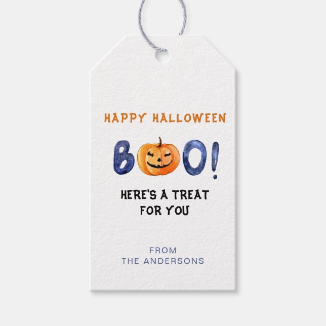 BOO Glad Halloween Pumpa Godsaker Presentkort Presentetikett (Framsidan)