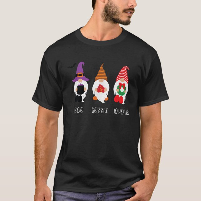 Boo Gobble HoHo Gnomes Cute God Jul Shirt T Shirt (Framsida)