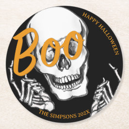 Boo Gott Halloween Roligt Dödskalle firande Underlägg Papper Rund