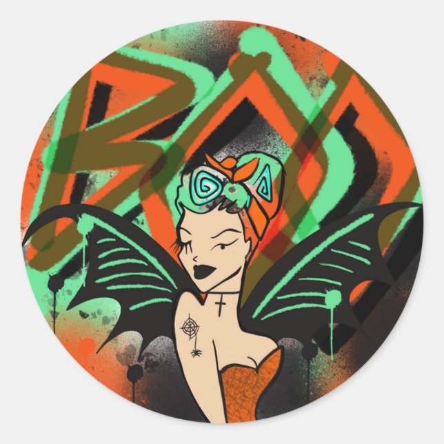 Boo Graffiti Witch Sticker Runt Klistermärke (Framsida)