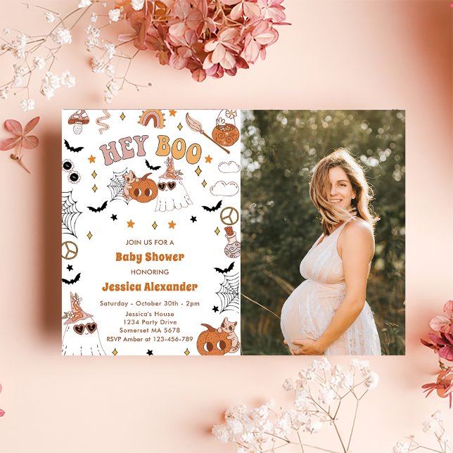 Boo Groovy Halloween Cute Ghost Baby Shower Inbjudningar (Skapare uppladdad)