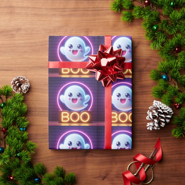 BOO Gult Halloween Ghost Presentpapper (Julgåva)