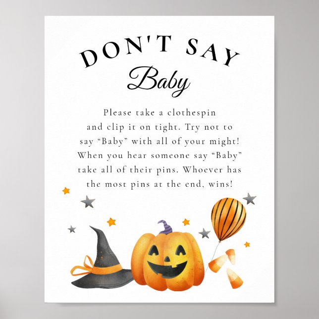 Boo Halloween Baby Shower Säg inte Baby Game Poster (Framsidan)
