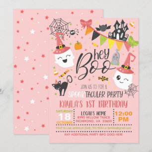 Boo Halloween Birthday Bjud - Rosa Inbjudningar