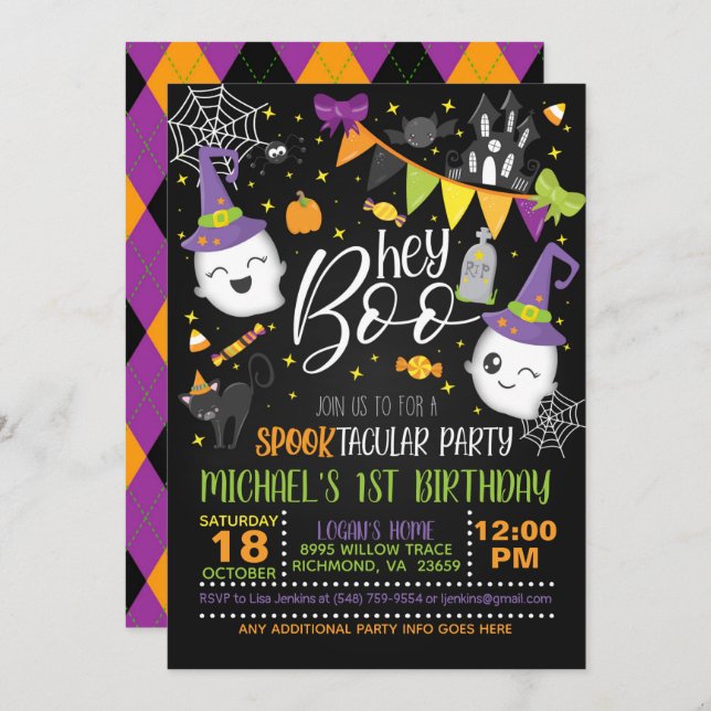 Boo Halloween Birthday bjudande - Blk Inbjudningar (Fram/baksida)