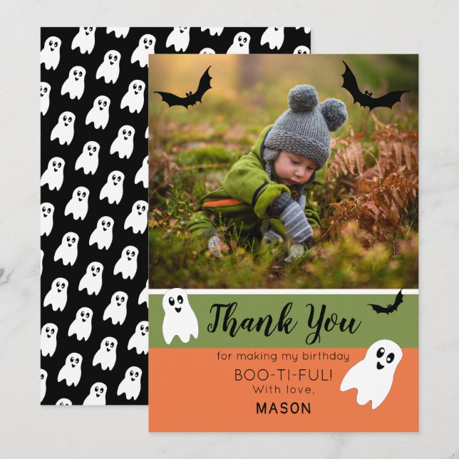 Boo Halloween Birthday Ghost Photo Tack Kort (Fram/baksida)