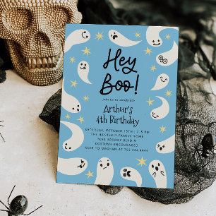 Boo Halloween Blue Ghost Birthday Inbjudningar