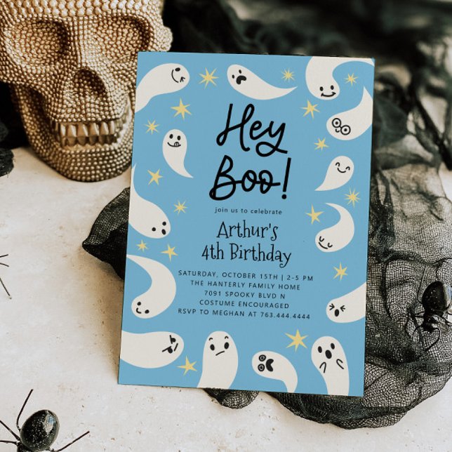 Boo Halloween Blue Ghost Birthday Inbjudningar (Skapare uppladdad)