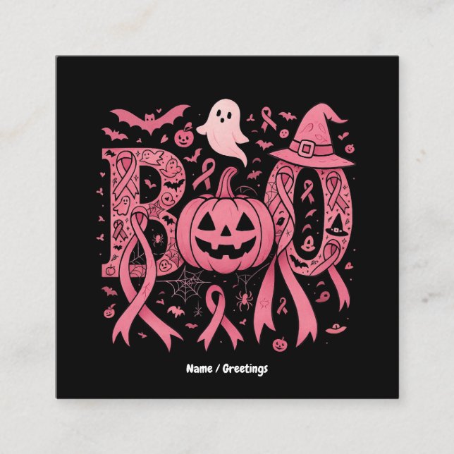 Boo Halloween Breast Cancer Awareness Rosa Ribbon Fyrkantigt Visitkort (Framsida)
