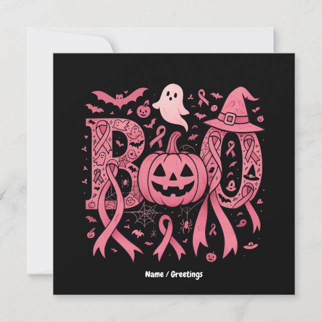 Boo Halloween Breast Cancer Awareness Rosa Ribbon Inbjudningar (Framsida)