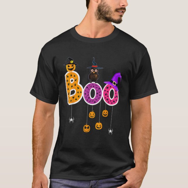 Boo Halloween Costume Spiders Spöken Pumkin & Witc T Shirt (Framsida)