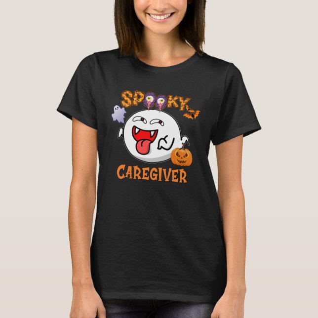 Boo Halloween Costume Spooky Caregiver T Shirt (Framsida)