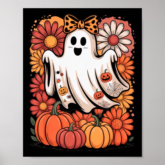 Boo Halloween Cute Ghost Girly Coquette Bow Autumn Poster (Framsidan)