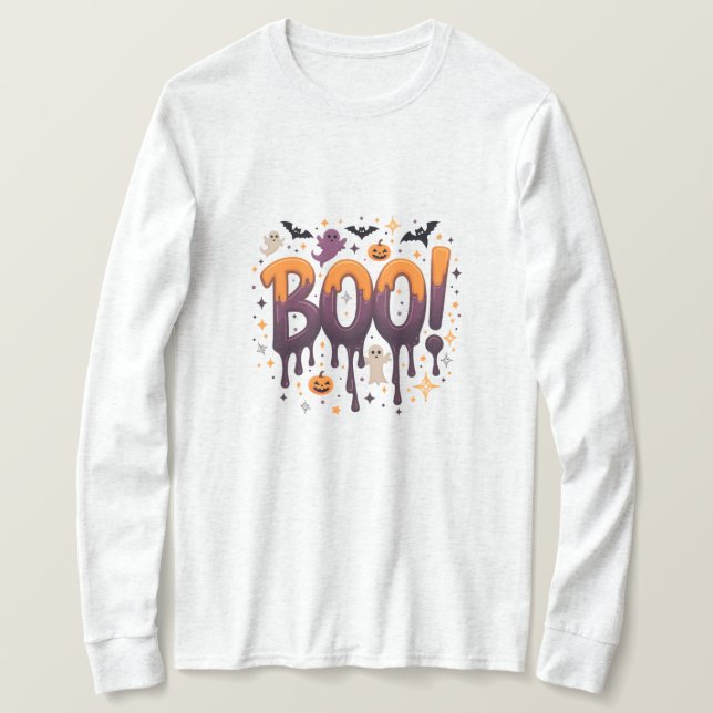 BOO Halloween Dripping Brev med Spöken, Fladdermus T Shirt (Design framsida)
