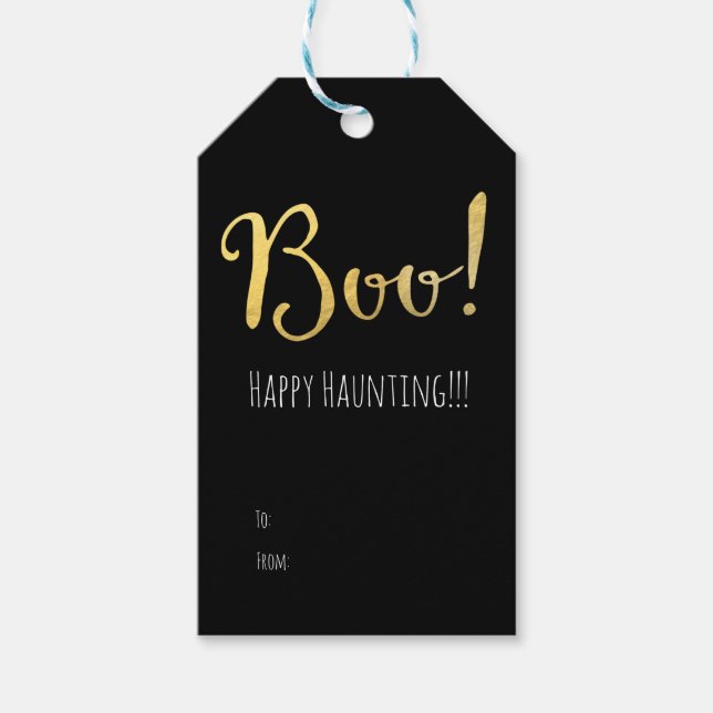 BOO Halloween Faux Gold Foil Helgdag Presentetikett (Framsidan)