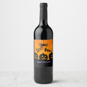 Boo! Halloween Firande i Orange och Black Vinflaska Etikett