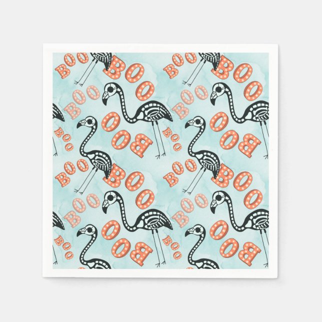 Boo Halloween | Flamingo Skeleton Pappersservett (Framsidan)