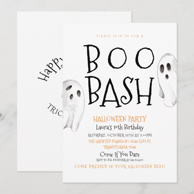 Boo Halloween Ghost Birthday Inbjudningar (Fram/baksida)