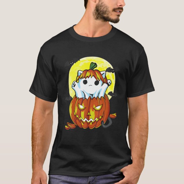 Boo Halloween Ghost Cat Pumpkin Funny Cat Lover Co T Shirt (Framsida)
