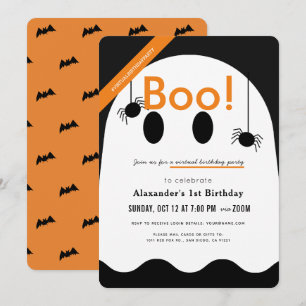 Boo! Halloween Ghost Cute Virtuell Birthday Inbjudningar