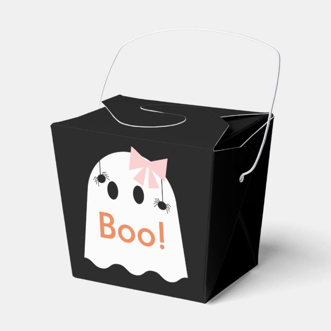 Boo! Halloween Ghost GIrl Black Favor Gift Box Presentaskar (Framsidan Sidan)