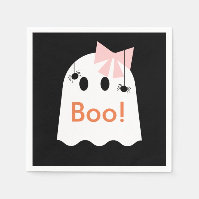 Boo! Halloween Ghost Girl Black Pappra Napkins Pappersservett (Framsidan)
