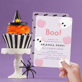 Boo! Halloween Ghost Girl Pumpkin Lila Birthday Inbjudningar