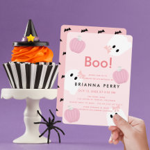 Boo! Halloween Ghost Girl Pumpkin Rosa Birthday