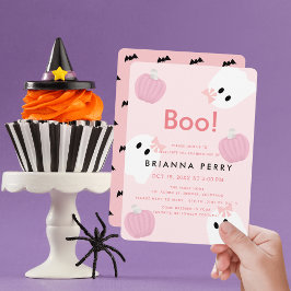 Boo! Halloween Ghost Girl Pumpkin Rosa Birthday Inbjudningar
