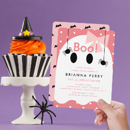 Boo! Halloween Ghost Girl Rosa Birthday-inbjudan Inbjudningar