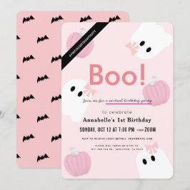 Boo! Halloween Ghost Girl Rosa Virtuell Birthday Inbjudningar