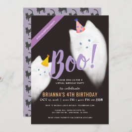 Boo! Halloween Ghost Kat Virtuell Birthday Inbjudningar