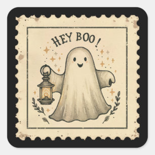 Boo Halloween Ghost Lantern Fyrkantigt Klistermärke